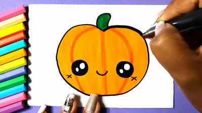 Dibujos de Halloween Para Niños: Cómo dibujar una calabaza kawaii