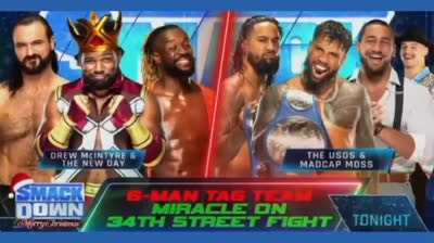 DREW MCINTYRE & THE NEW DAY VS THE USOS & MADCAP MOSS - SMACK DOWN 24 DE DICIEMBRE DE 2021